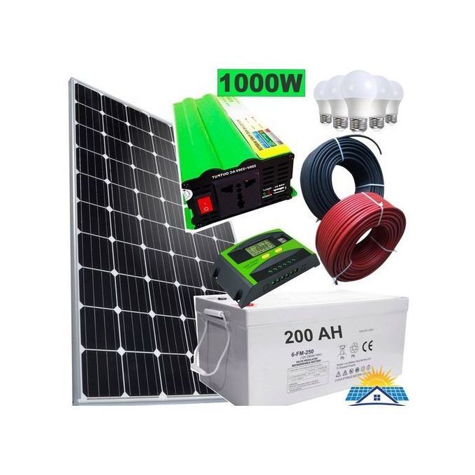 Sunnypex All Weathered Solar Fullkit /300watts Solar Panel + 200AH Battery + 1000w Inverter + 30 Amp Charge Controller + 4 Bulbs+10M Dropping Wire